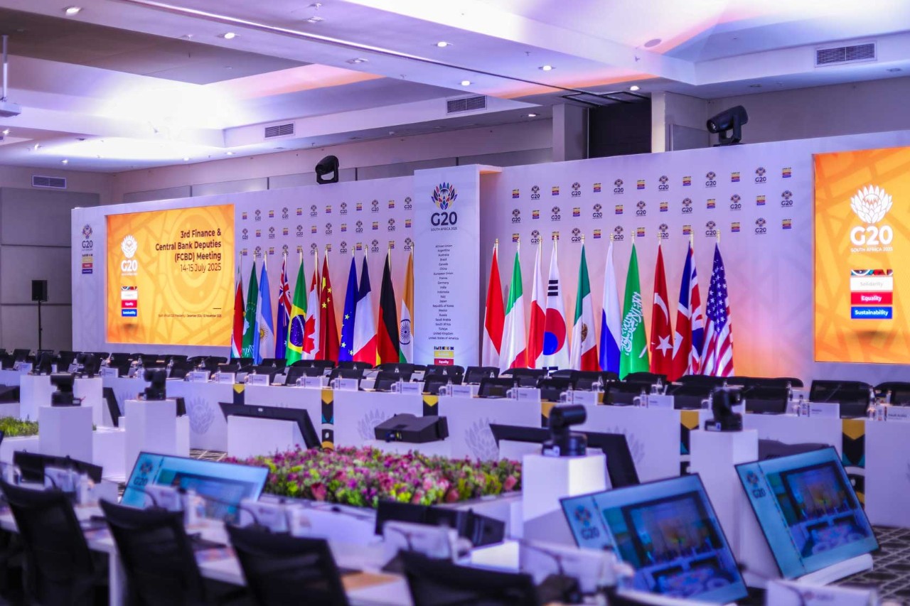 Full image of the G20 plenary for the Finance Track meeting in July.