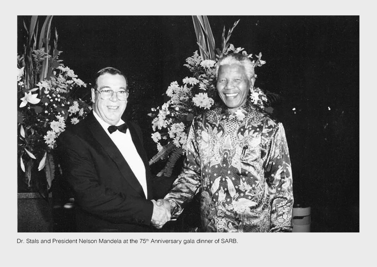 Dr Stals and President Nelson Mandela at the 75th Anniversary gala dinner of SARB