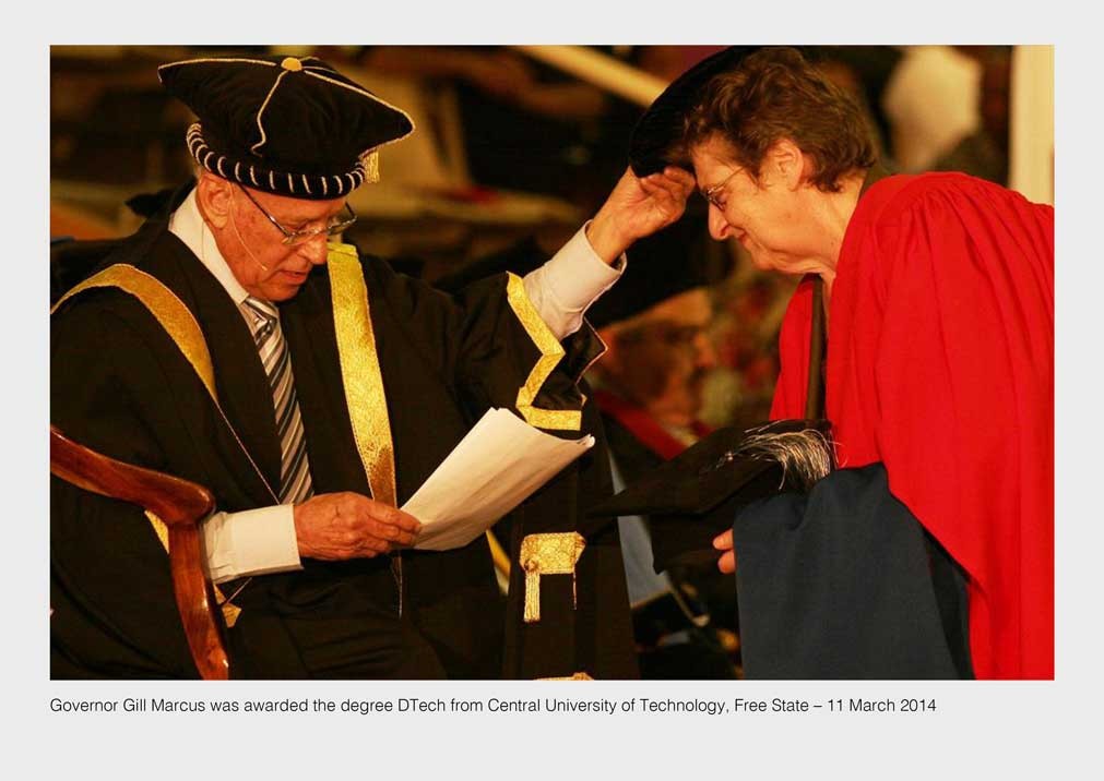 Governor Gill Marcus was awarded the degree DTech from Central University of Technology, Free State – 11 March 2014